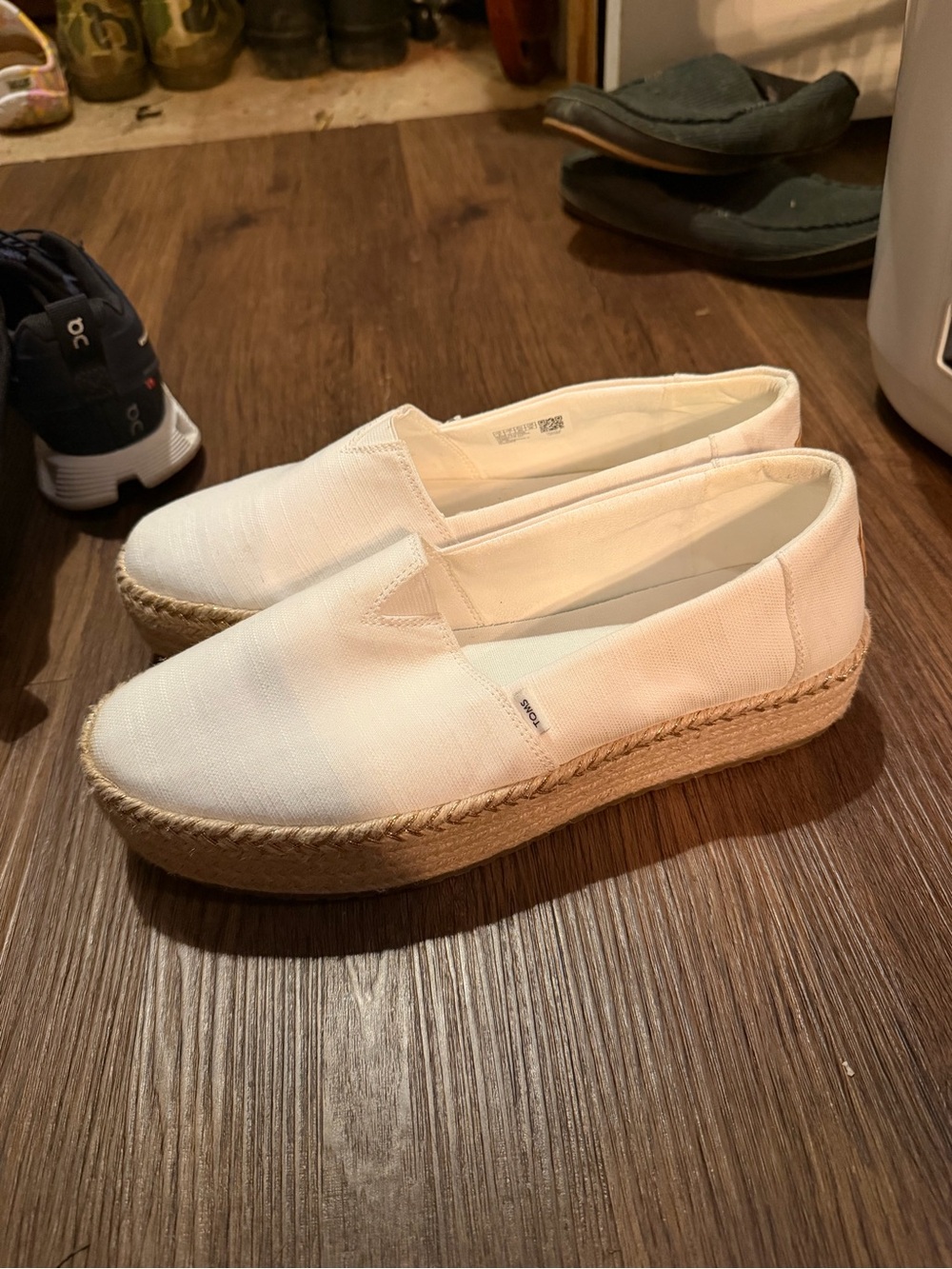 TOMS White Canvas Espadrille Platform Slip-On